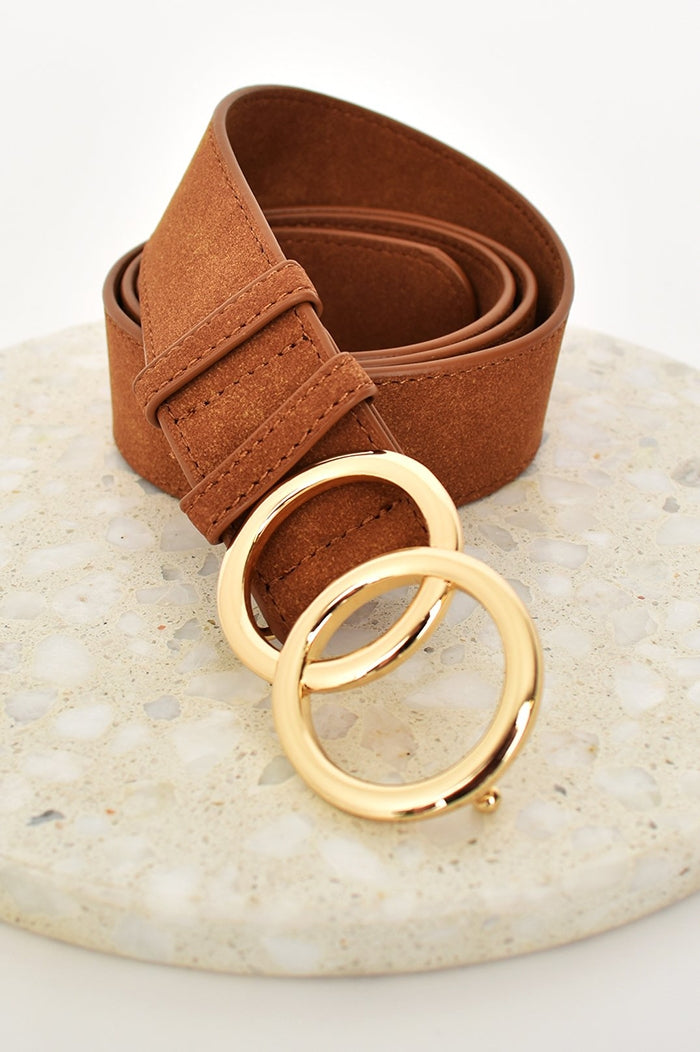 Double Ring Faux Leather Belt - Tan