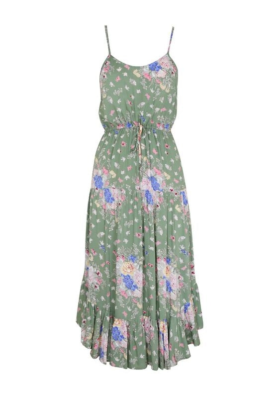 Eve Frilled Midi Dress - Olive