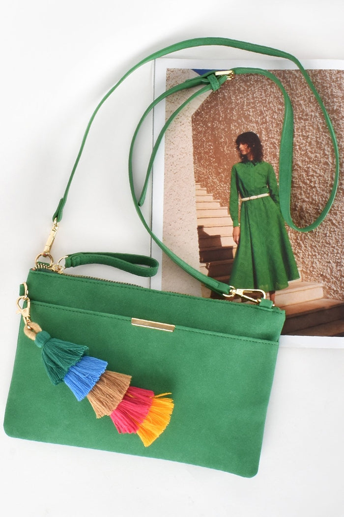 Lylah Tassel Crossbody Bag - Green