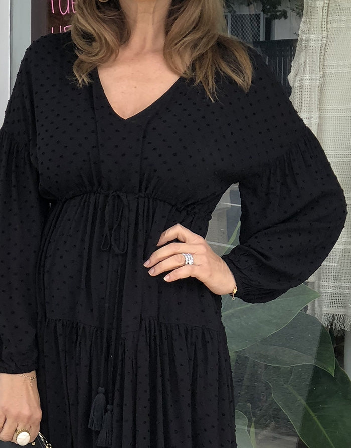 Longsleeve Drawstring Dress - Black