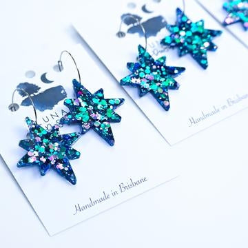 Christmas Star Earrings - Blue Purple