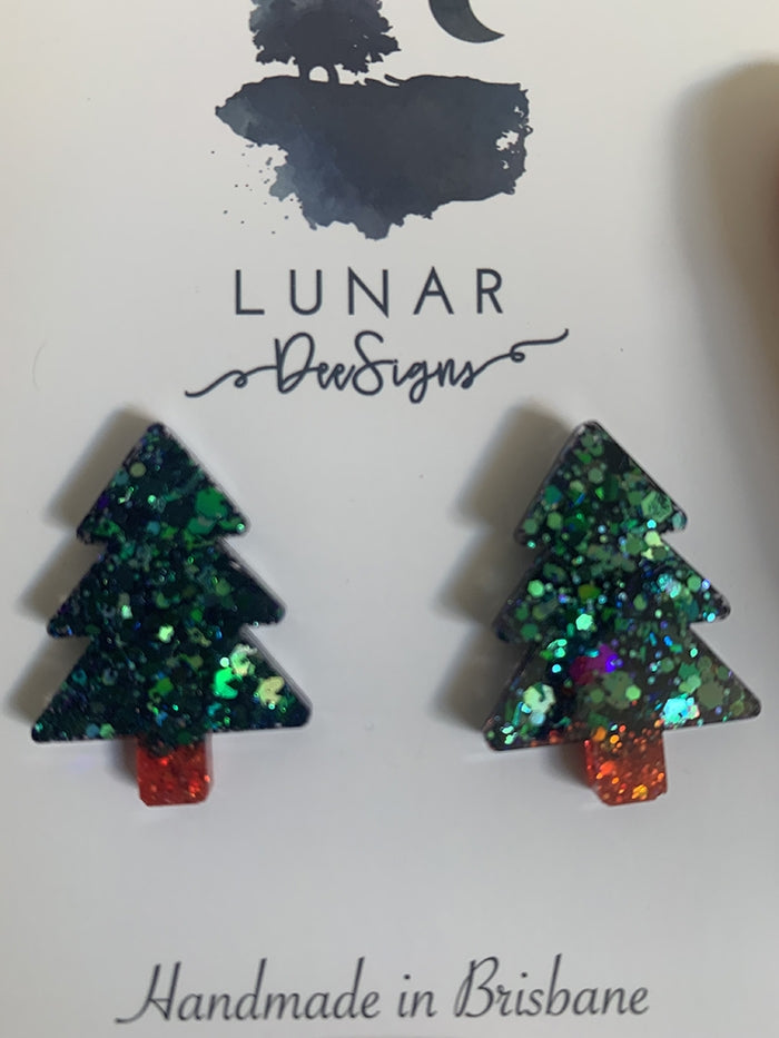 Christmas Tree Earrings - Emerald and Red