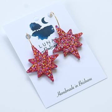 Christmas Star Earrings - Holographic Rose Gold