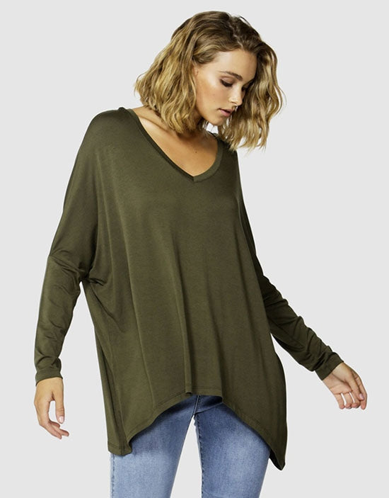 Geneva V Neck Top - Olive