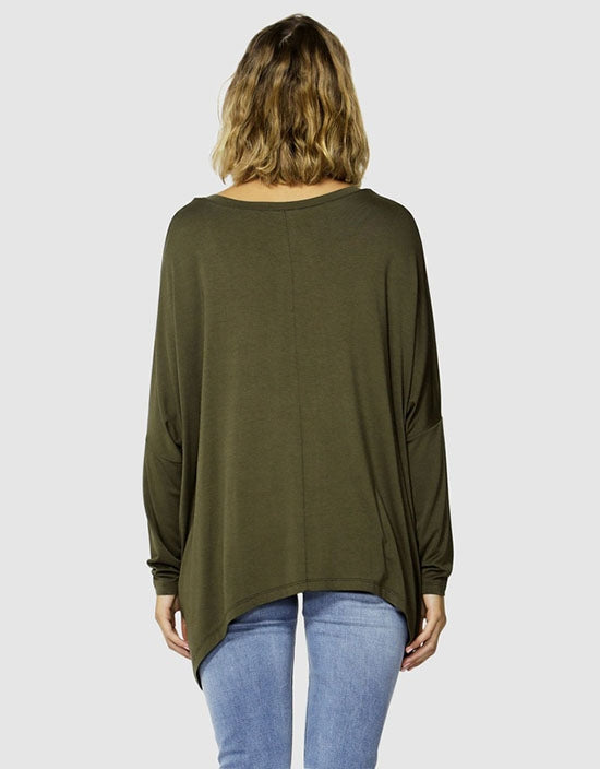 Geneva V Neck Top - Olive