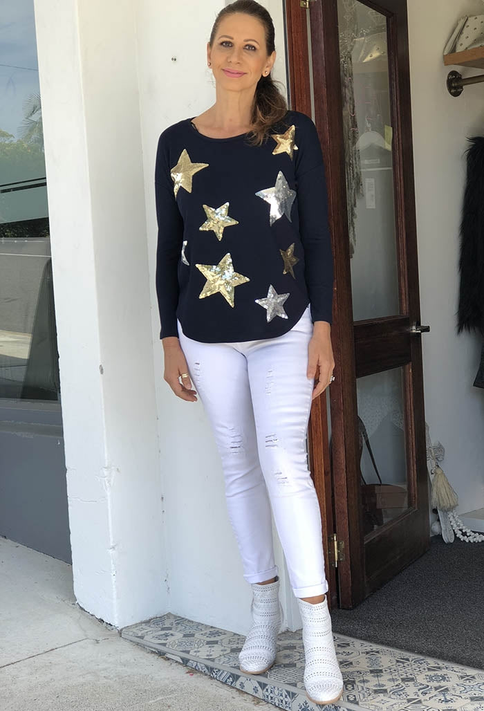 For the Love of Sequin Top - Navy