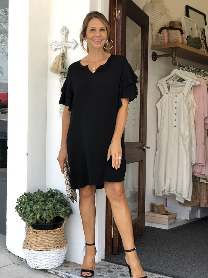 Harper Frill Dress - Black