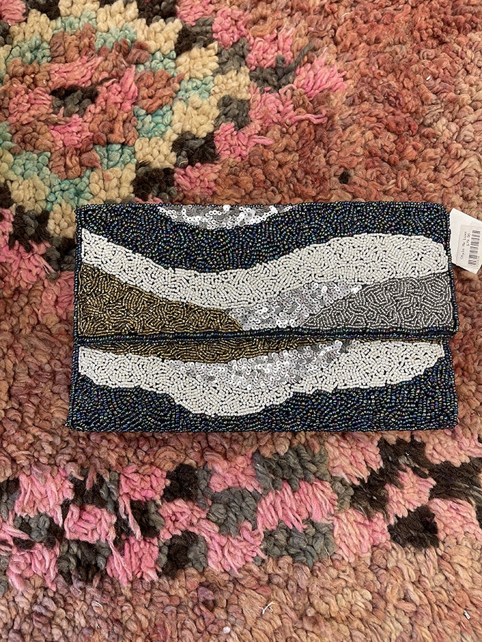 Waves Beaded Fold Over Clutch