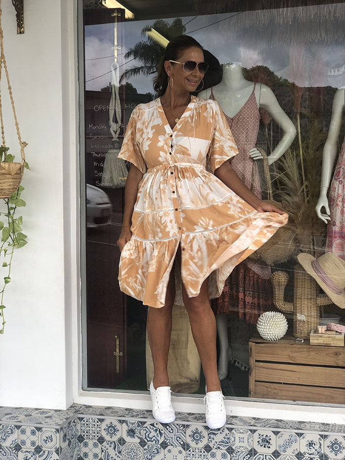 Cosmina Dress - Tan Floral
