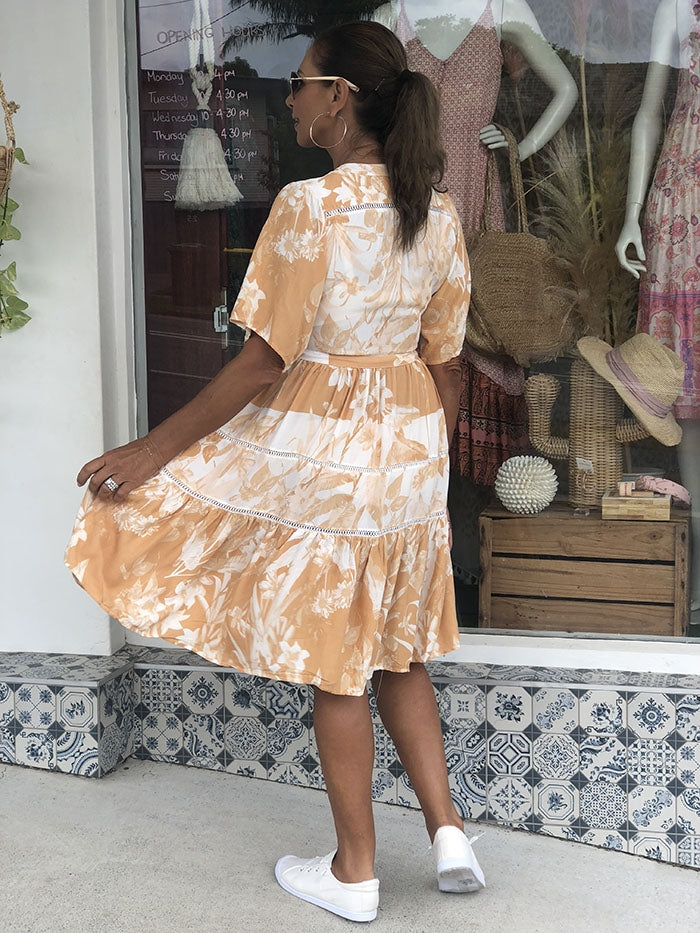Cosmina Dress - Tan Floral