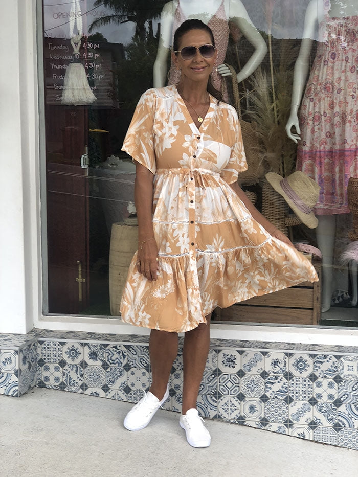 Cosmina Dress - Tan Floral