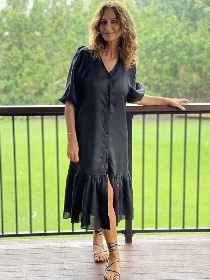 Lillian Puff Sleeve Dress - Black