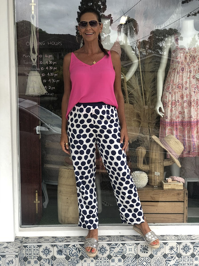 White and Navy Spot Pants