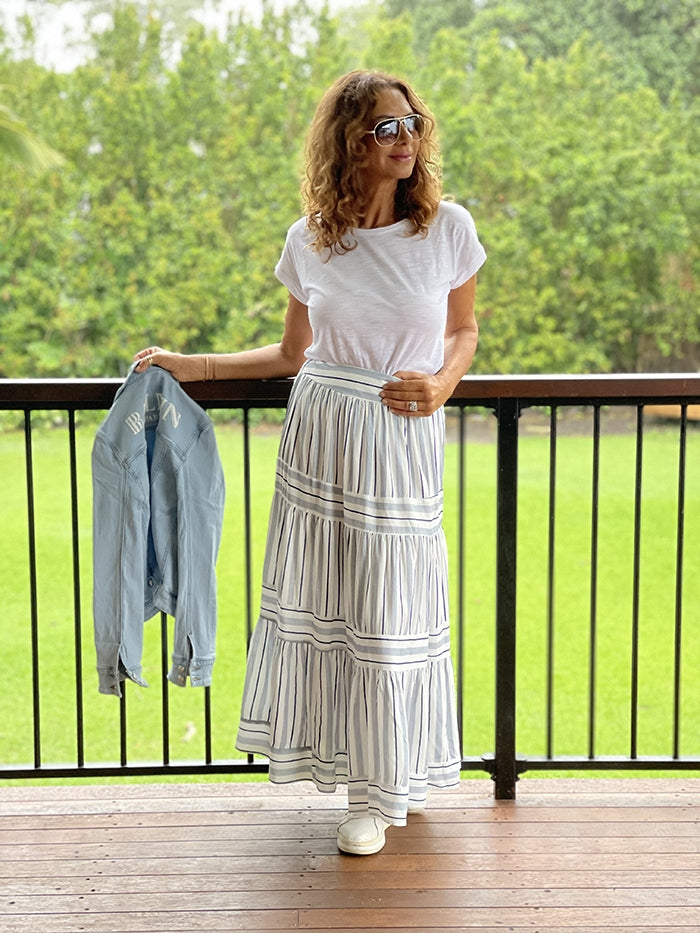 White and Blue Stripe Skirt