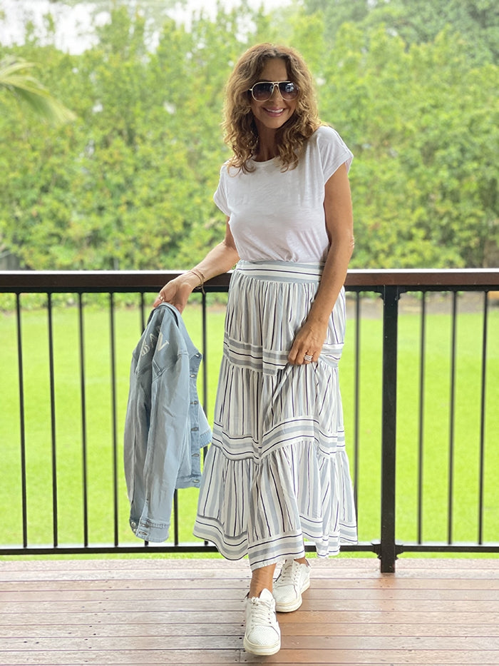 White and Blue Stripe Skirt