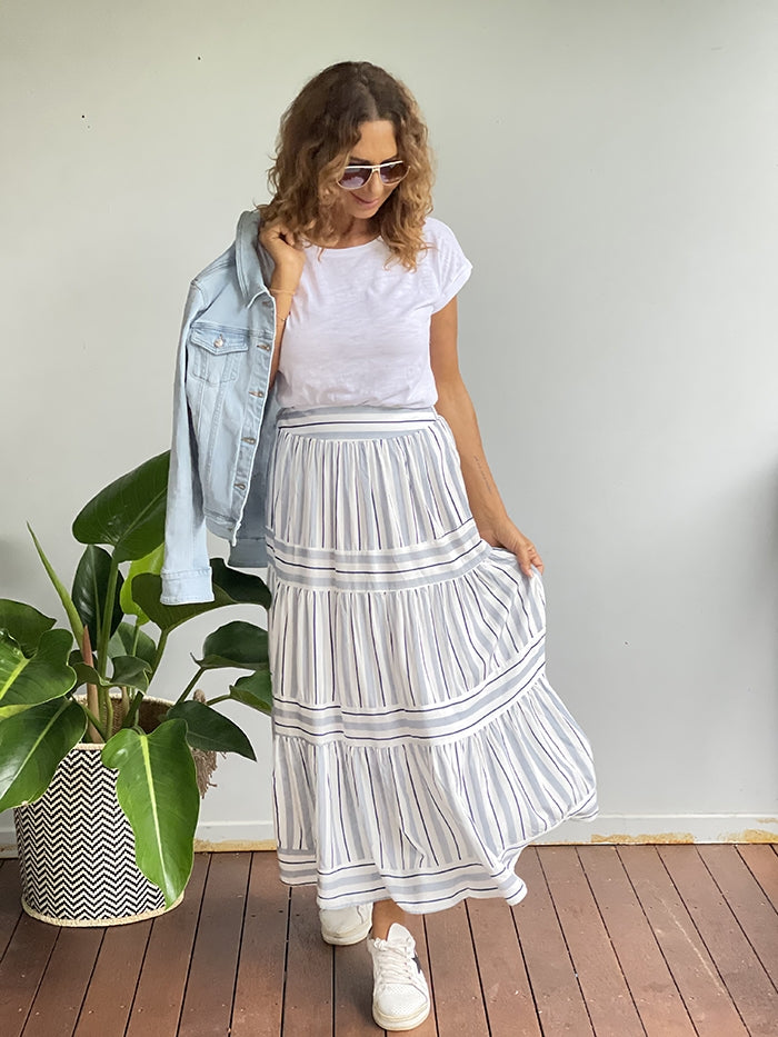 White and Blue Stripe Skirt
