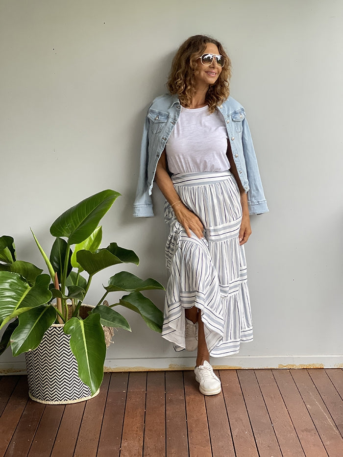 White and Blue Stripe Skirt