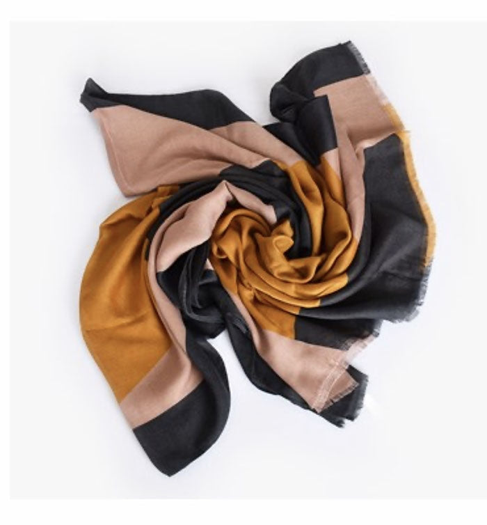 Abstract Rectangle Scarf - Grey Mustard