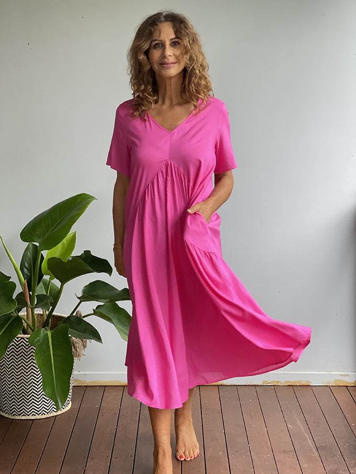 Hot Pink Peak Front Dress