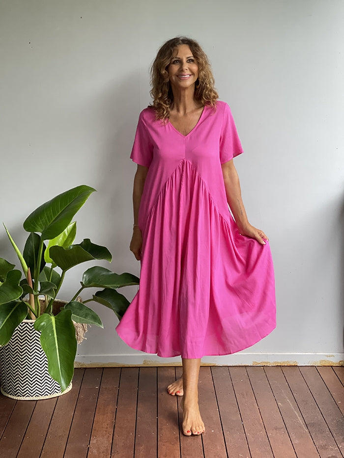 Hot Pink Peak Front Dress