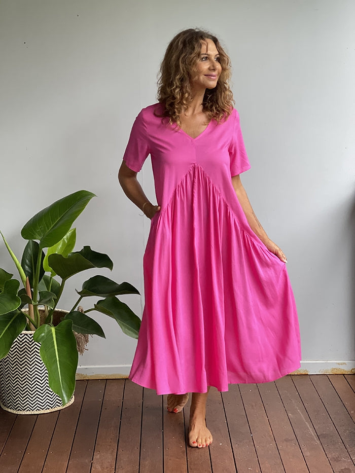 Hot Pink Peak Front Dress