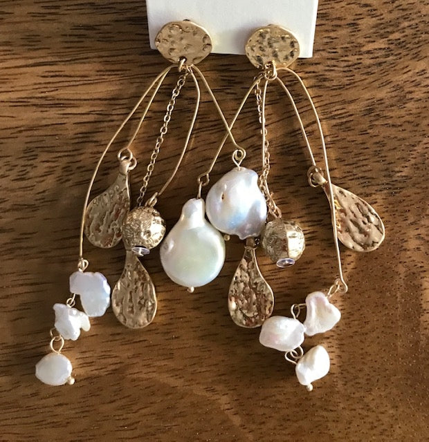 Cascading Pearl Earrings - Gold