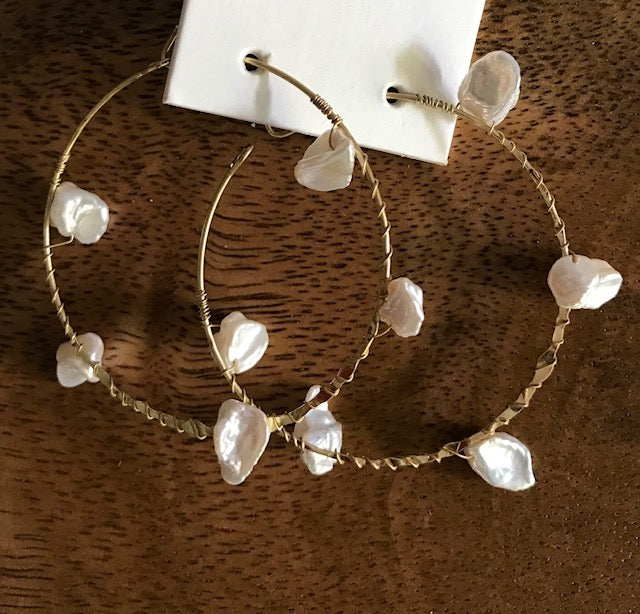 Pearl Hoop Earrings - Gold