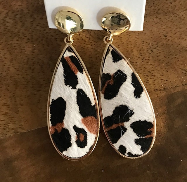 Cream Leopard Drop Earrings
