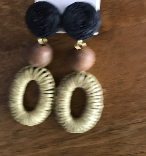 Woven Ring Earrings - Black and Natural