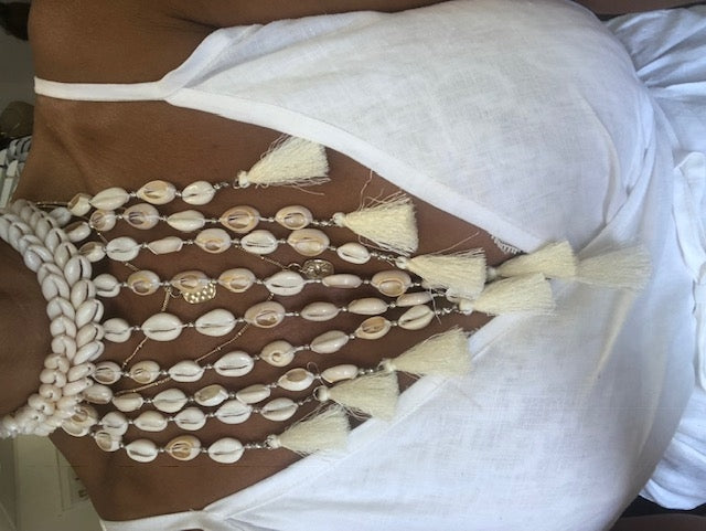 Cowri and Tassel Necklace - Cream
