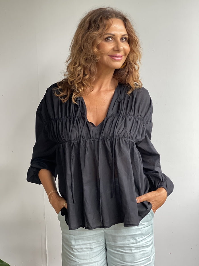 Evie Tiered Top - Black