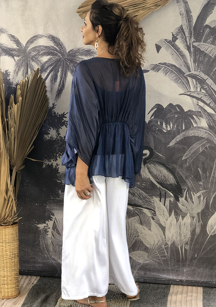 Varna Silk Top - Navy