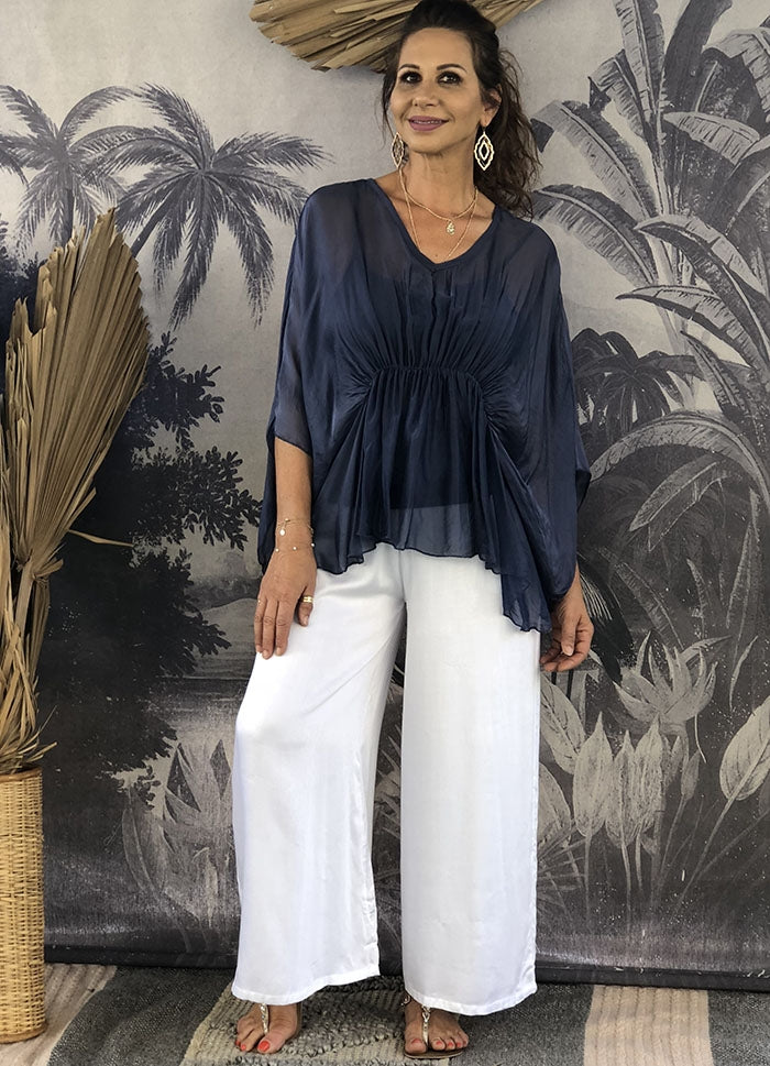 Varna Silk Top - Navy