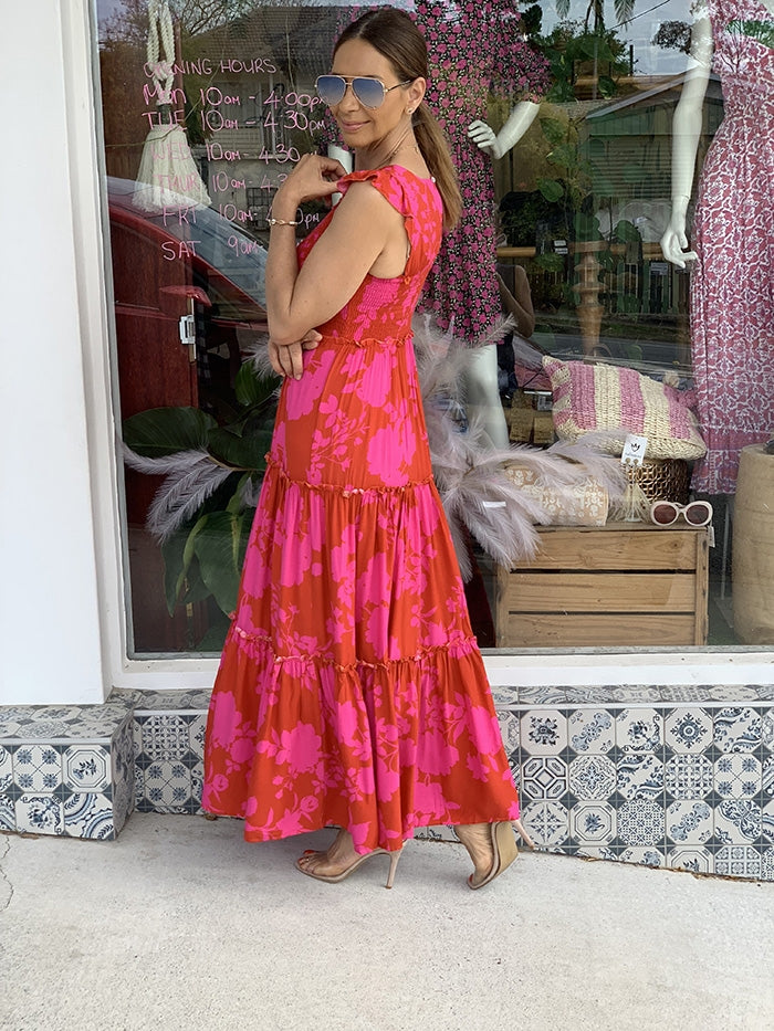 Angelica Maxi Dress - Red and Pink