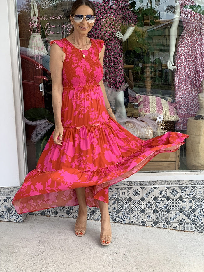 Angelica Maxi Dress - Red and Pink