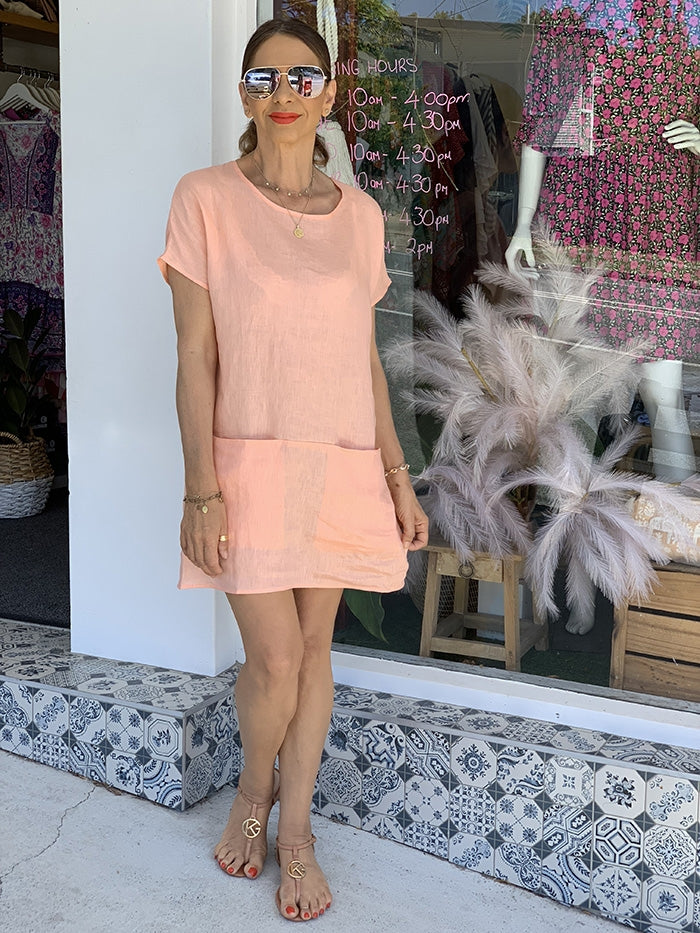 Delilah Linen Dress - Peach