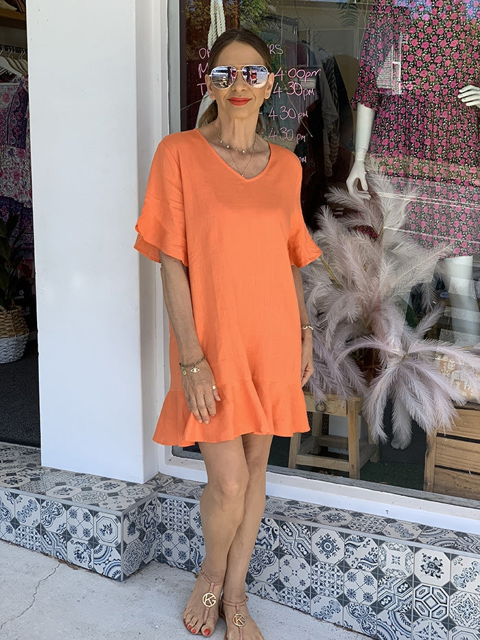 Francesca Ruffle Dress - Orange