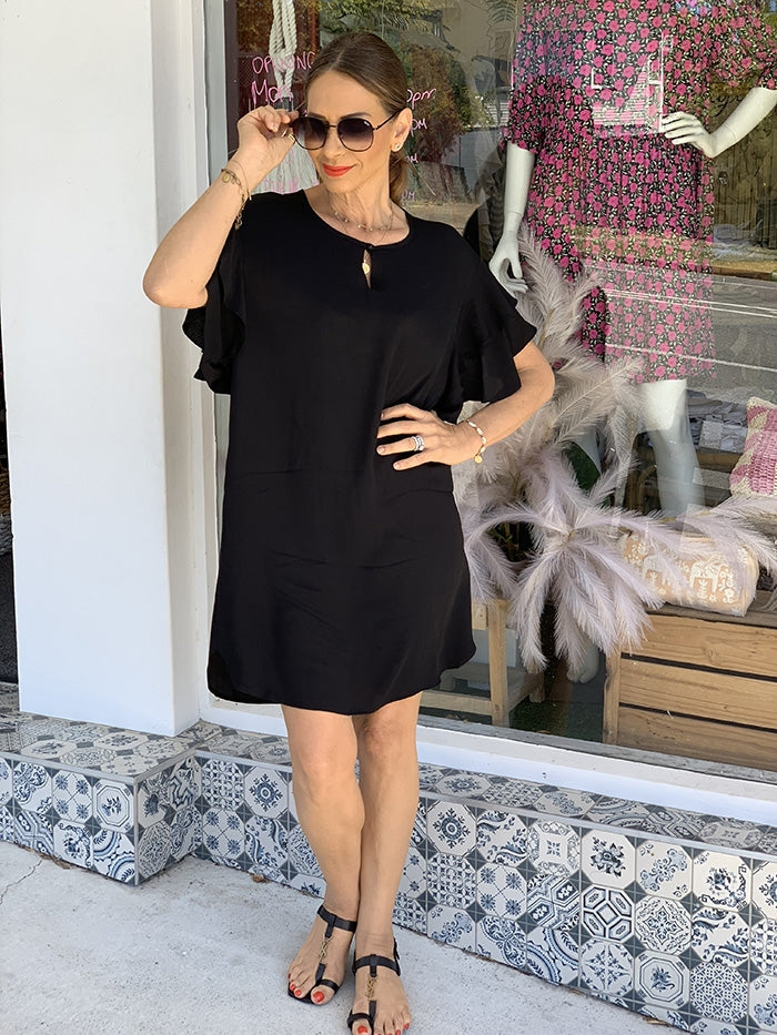 Harper Frill Sleeve Dress - Black