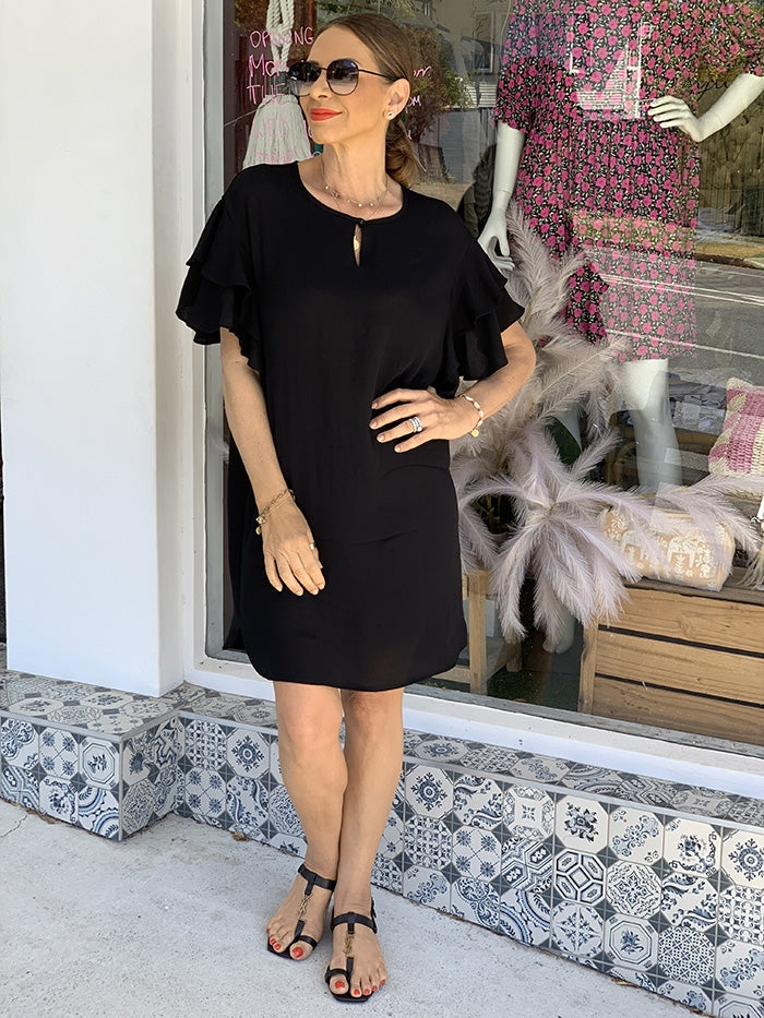 Harper Frill Sleeve Dress - Black
