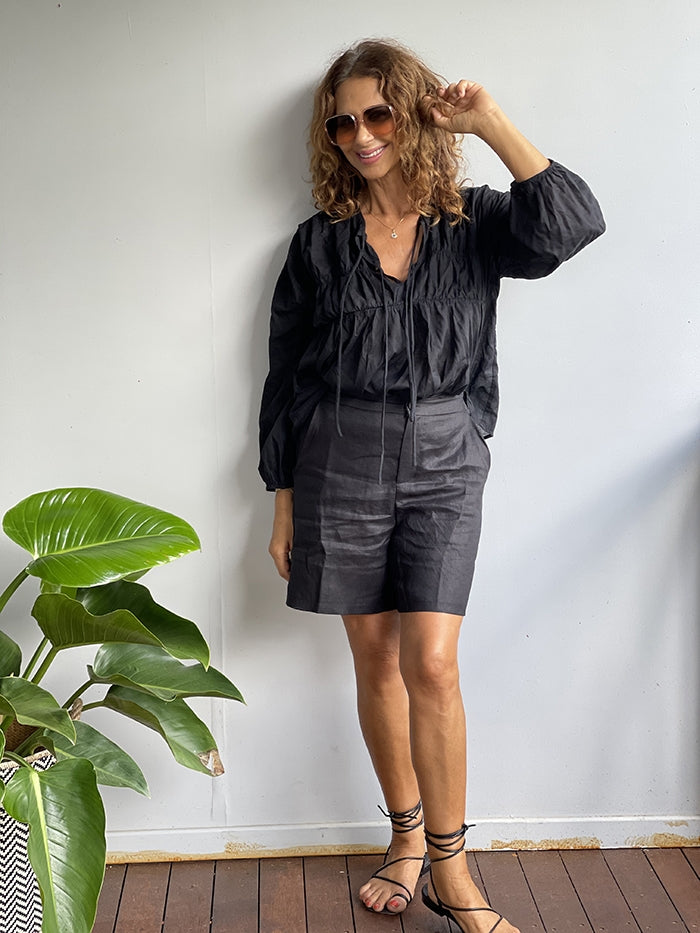 Keira Linen Shorts - Black