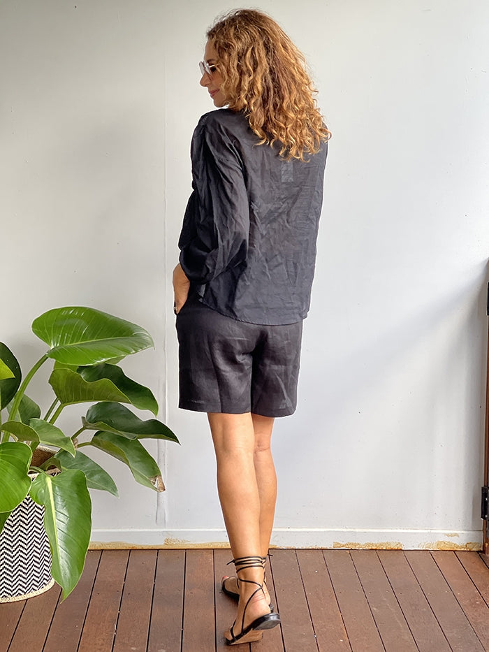 Keira Linen Shorts - Black