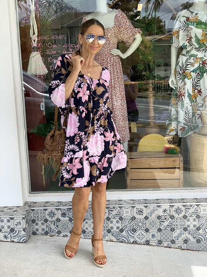 Navy Wildbloom Swing Dress