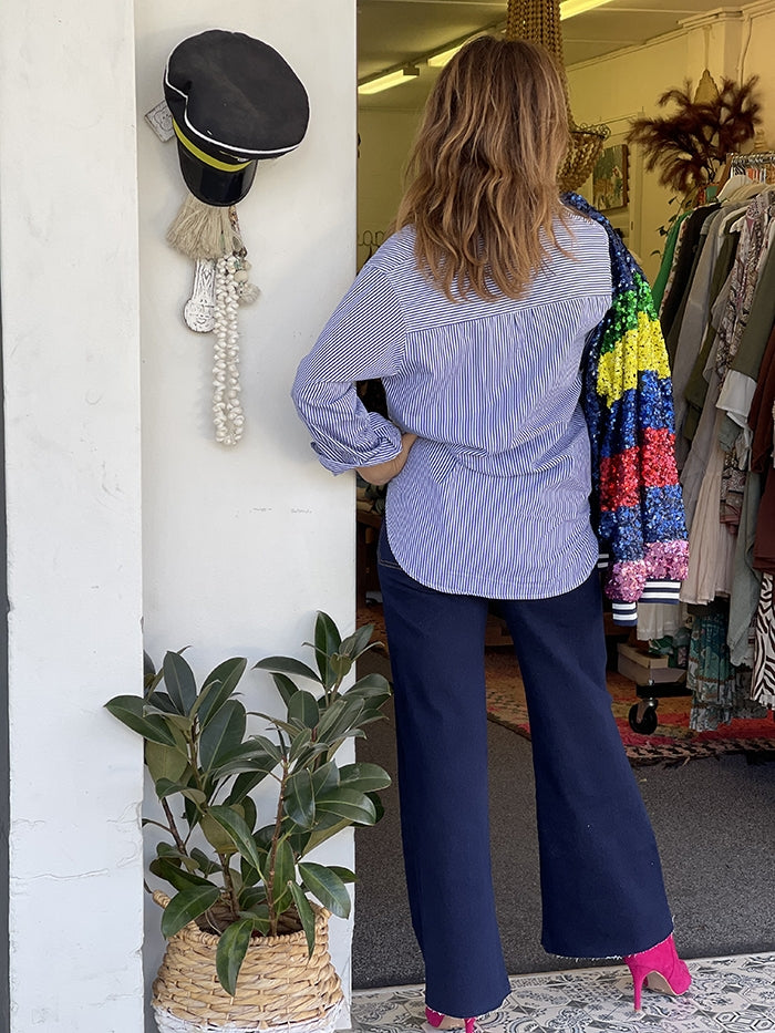 Stripe Button Front Shirt - Blue