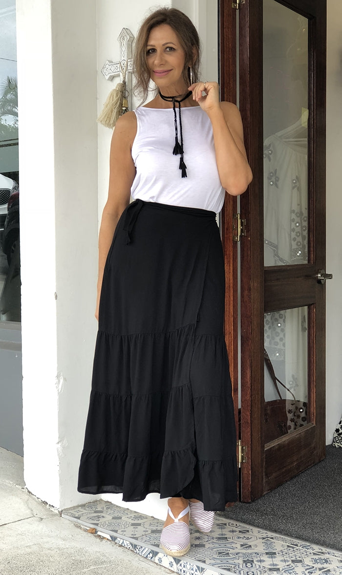 Brooklyn Black Wrap Skirt