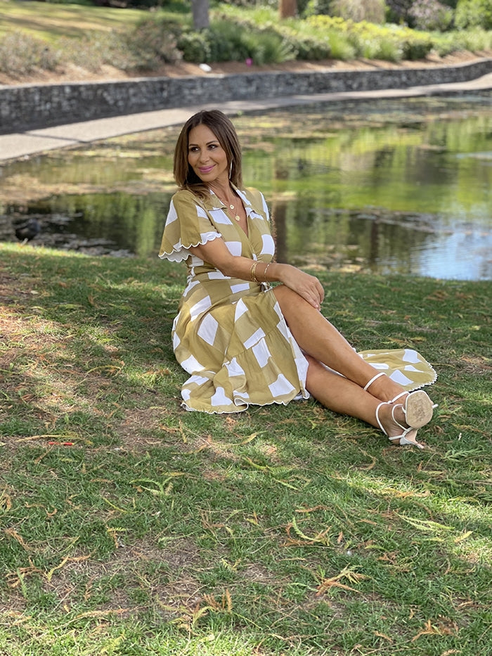 Frilled Wrap Maxi - Olive Gingham