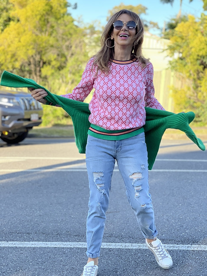 Pink and green gucci sweater cheap