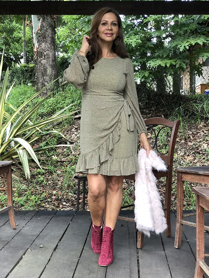 Mabel Floral Dress - Olive