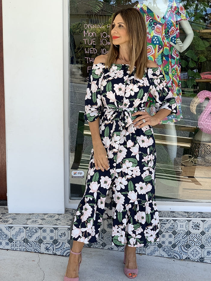 Sophie Off the Shoulder Dress - Navy Floral