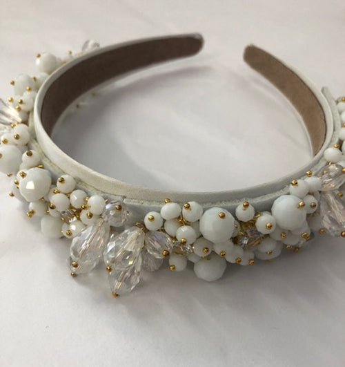 Crystal and Diamante Cluster Headband - White