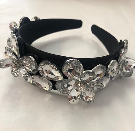 Jewelled Flowers Headband - Black